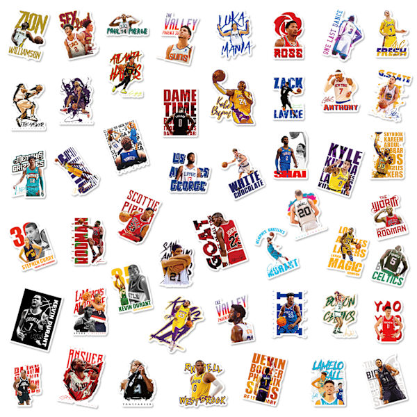 50 stk basketballklistremerker NBA Combo-serie for vannflasker, drikkebeger, bagasje, skateboard, støtfanger, utklippsbok, kopp, gaveklistremerker for barn, tenåringer og voksne