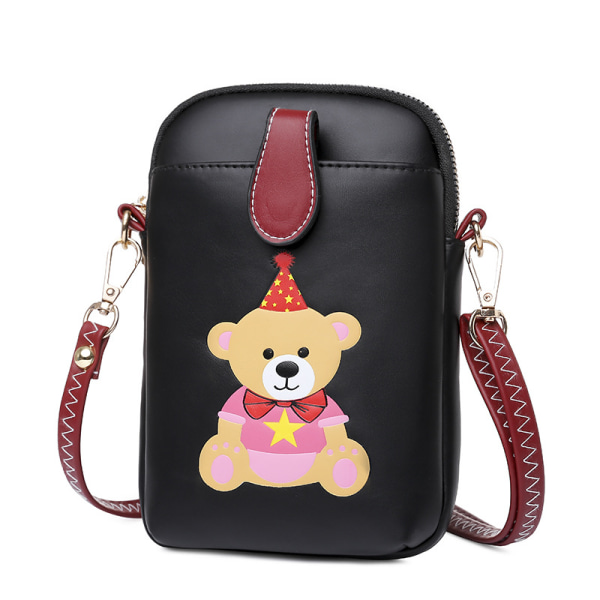 Sød fødselsdagsbjørn crossbody taske (sort), mobiltelefon kænguru mønster blødt PU læder mini crossbody taske som gave til unge piger
