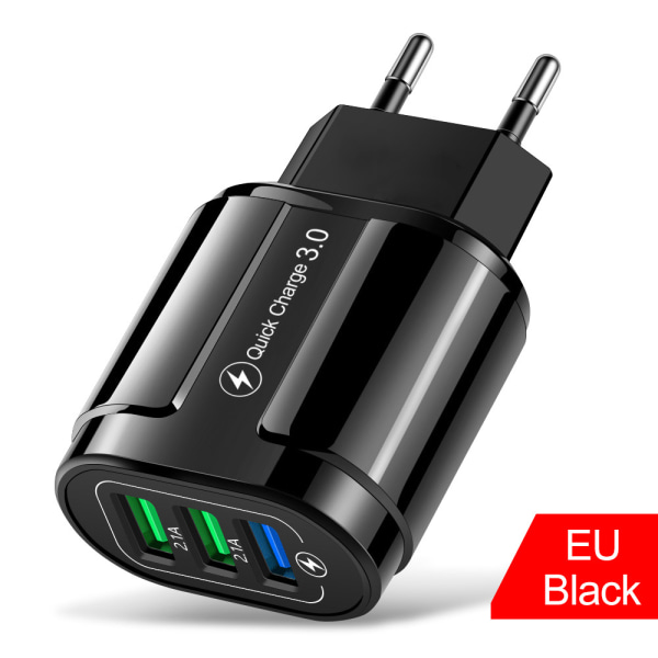 QC3.0 3USB Europe-standard hurtiglader for mobiltelefon - smart reiselader oval multifunksjons ladekabel