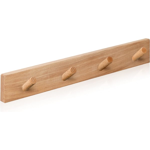 Trævæg Knagerække - 4 Kroge - Vægknage - Design Vægknage til Entré, Badeværelse, Barn, Soveværelse