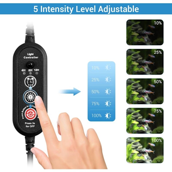 28cm LED Akvarielys med Fjernkontroll, Senkbart Lys med Timer for Ferskvannsakvarium, Fullspektrum Belysning for 30-50cm Akvarier