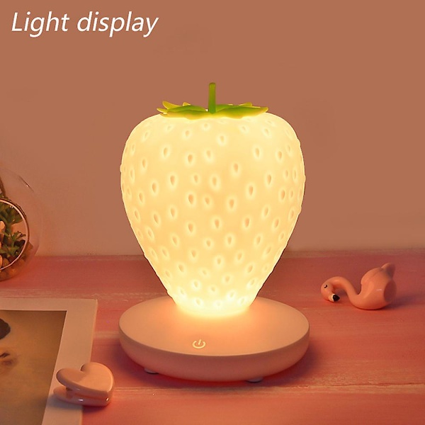 Frugt jordbær silikone LED natlys, øjenbeskyttende touch-atmosfærelys, USB genopladelig sengebordslampe