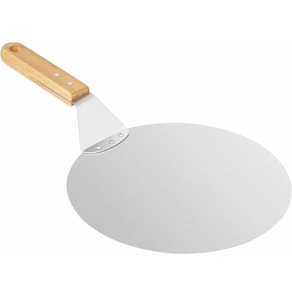 Pizzaspade, rund pizzapalett med trehåndtak og rustfritt stålbrett for hjemmelagde pizzaer, bakverk, deig osv., 10 tommer