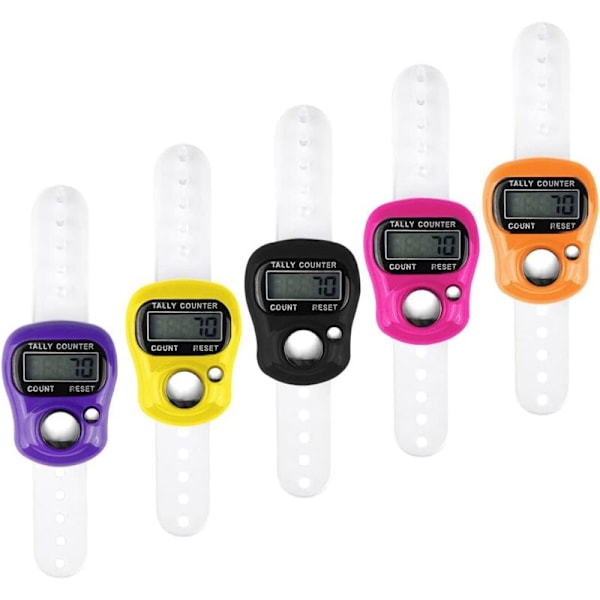 5-pack finger räknare, finger meter klickare mini handräknare, 5-siffrig LCD-display för inventering, sport, marknadsföring, golf (slumpmässig färg)