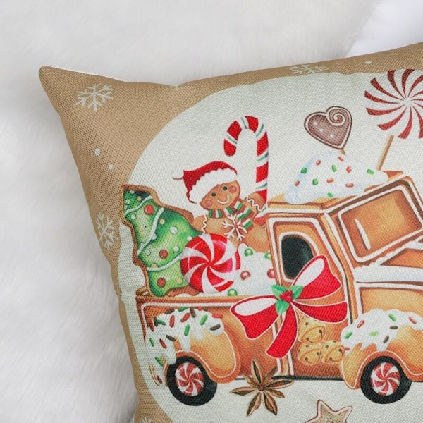 4 Stykker Julepute Putetrekk Pepperkake 45 x 45 cm Lastebil Jul Bakeri Polyester Dekorativt Putetrekk For Sofa Soverom Hjem Vinterdekorasjon