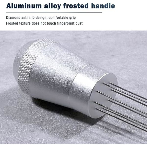 Tilbehør til kaffedispenser, aluminiumhåndtag, indbygget magnet, 0,4 mm, 8 nåle i rustfrit stål, espressopulveromrører (sølv)
