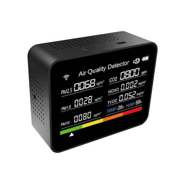 Intelligent luftkvalitetsmätare TUYA WIFI 13 i 1 CO2-detektor CO2/TVOC/HCHO/PM2.5/PM1.0/PM10/Temperatur/FUKTIGHET/TIMME/DATUM/LARM/TID/KRONOMETER