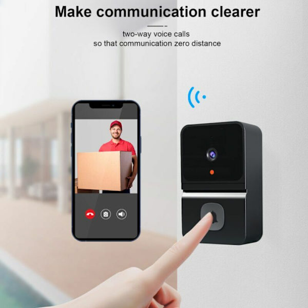 Trådlös videodörrklocka Kamera Smart Dörrklocka med 450P Nattvision 2-vägsljud Molnlagring Batteridriven Svart