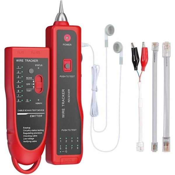 Kabeltestare RJ11 RJ45 Finder Ethernet LAN Multifunktionell Toner Tracer Nätverkskabel Kollation Telefonlinje Kontinuitetstestare (Röd)
