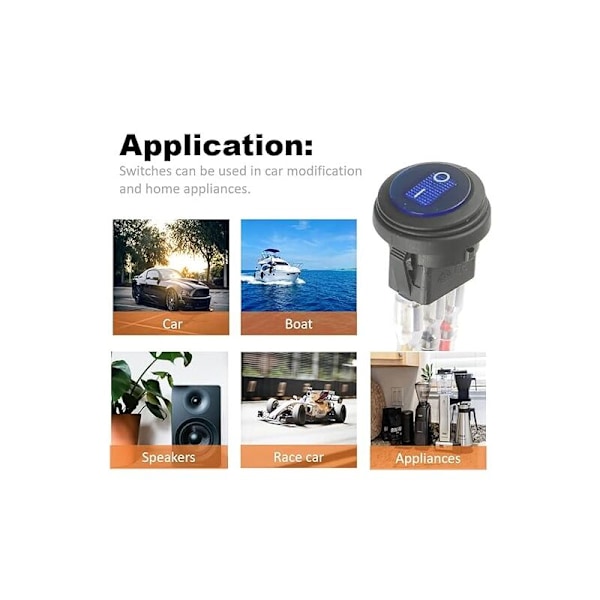 Blå LED Rund Strömbrytare Elektroluminescent KCD1-8 Vattentät Strömbrytare 12V 20A Marin och diverse vattentät 3-pins belysning med trådkontroll (5st