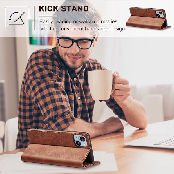Etui til iPhone 14, PU læder pung etui cover [Stødsikkert] [Magnetisk] [Kortholder] [Stativfunktion] Flip cover (Sort)