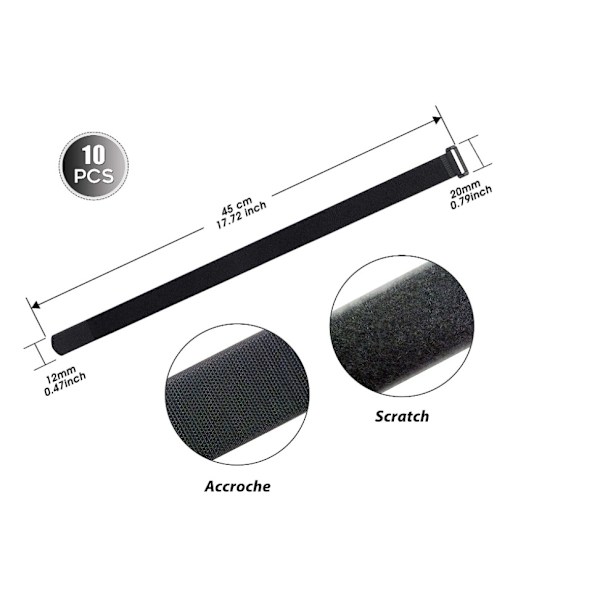 Kabelbindning - 10-PACK: STORLEK 60CM - Multistorlek kardborreband - kabelbindning för TV/dator/gitarrkabel