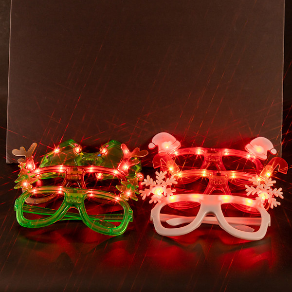 6 Pakke Glitter Juletre Lysende Blinkende Led Solbriller Jul Solbriller Glød i Mørket LED Briller Plast Lysende Briller Jul