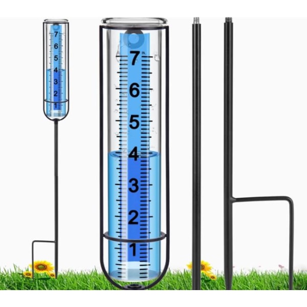 Utendørs regnmåler i glass med bøye, avtakbar regnmåler med stake for hage, gårdsplass, uteplass, dekk, plen (blå regndråpe)