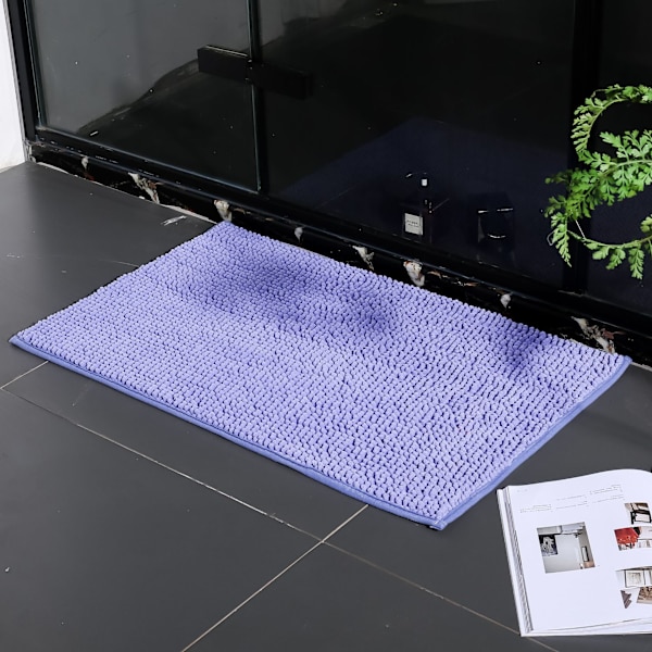 Polyester Chenille Hårete Bademåtte, Blød og Komfortabel, Super Absorberende, Skridsikker, Tyk til Badeværelse (60x40cm, Lavendel Lilla)