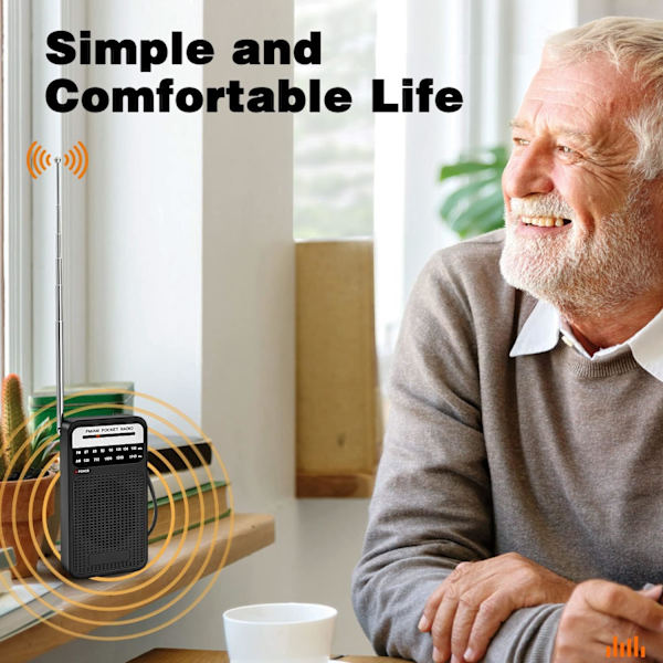 Bärbar radio AM FM, transistorradio med högtalare, hörlursuttag, 2AA batteridriven radio för långdistansmottagning