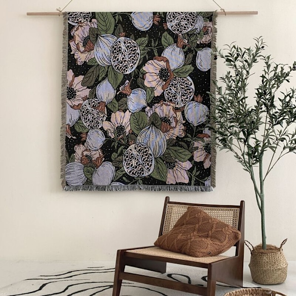 1 stk. 160x130cm strikket plaid dekoreret med komfortable bløde boheme-frynser beskytter mod kulde til sofa sofa med hvile og lur blomster