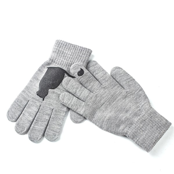 Gloves, Ladies Gloves Autumn And Winter Outdoor Warm Dog Bones Printing Full Finger Gloves Gray