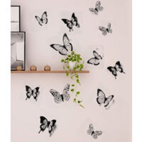 24 st Butterfly Väggdekoration Sticker Glitter Avtagbar 3D Mur