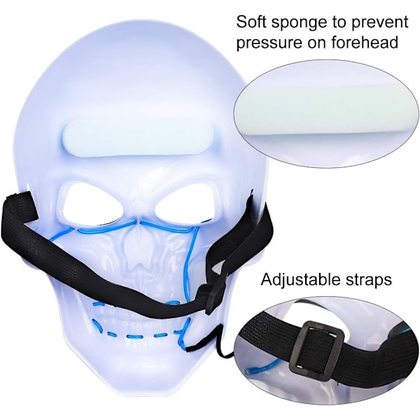 LED-maske, Halloween-maske EL-trådsmaske Lys Horror-maske Cosplay Halloween-kostume Karneval Feriefest Dekorationer (stil