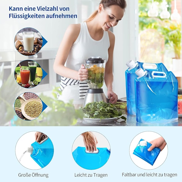 3-pack hopfällbara vattenbehållare, 5L hopfällbar vattenpåse, vattenbehållare bärbar vattenblåsa, hopfällbar vattentank för camping vandring picknick,