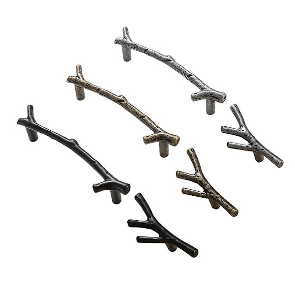 2 st dörrhandtag, dendritiskt möbelhandtag, T-bar handtag för trädgårdsdörr i trä (svart, dendritiskt) eller hålavstånd 96 mm