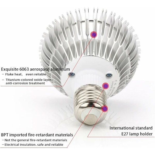 Vekstlamper 50W 78led pære vekstlampe E27 for planter med 7 bølgelengder ac 85-265V for planter, blomster og interiør/drivhus/hage/grønnsakshage