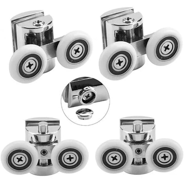 Set med 4 parvis zinklegeringshjul diameter 23 mm - 2 hjul för skjutduschdörr