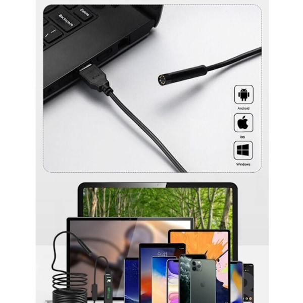 Kamera Endoskop WiFi Endoskop USB Inspektionskamera, 1200p HD Kamera Endoskop IP68 Vattentät med 8 LED-lampor för iPhone, Android, iPad, Mac