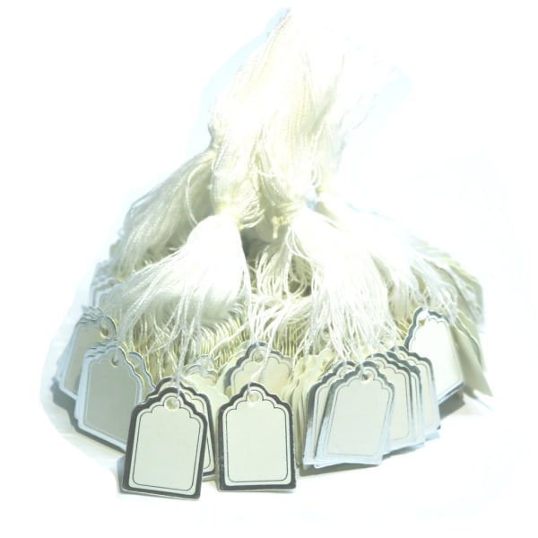 Silver - förpackning med 500 vita prislappar för smycken, kläder, info
