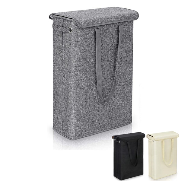 (Grey) 45 Liter Slimline Collapsible Laundry Hamper with Lid - Extra Large Capacity Laundry Hamper - 39x19x60cm - Narrow Laundry Hamper