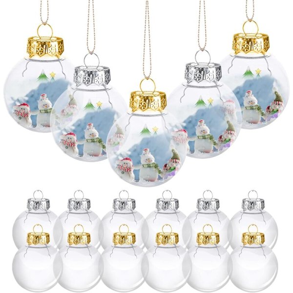 Färgad guld transparent julkula att fylla, set med 16 julkulor i plastkula julgran i akryl 6 cm Plastkula för jul