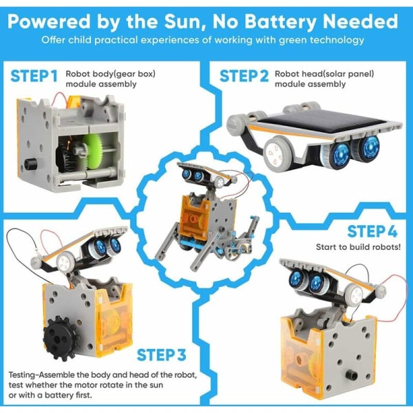 STOL 12 i 1 solrobotleksaker för barn, 190 delar solrobotkit, pedagogiskt vetenskapsbyggset för pojkar och flickor 8-10 år