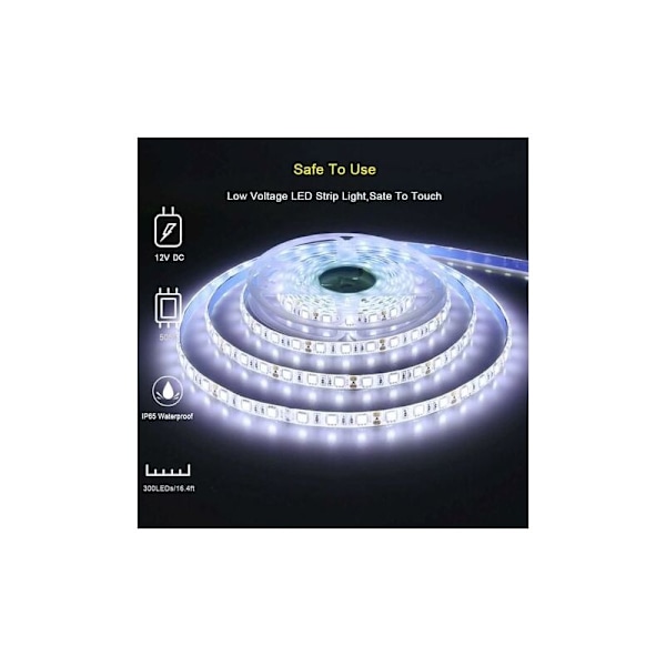 12V Kallvit LED-remsa 6500K, 5m Flexibel 300 LEDs 5050 SMD IP65 Vattentät LED-strip