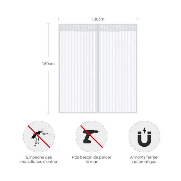 1kpl Magneettinen Hyönteisverkko Ikkunaan 130x150CM Valkoinen - Magneettinen Ikkunaverho Automaattinen Sulkeutuminen