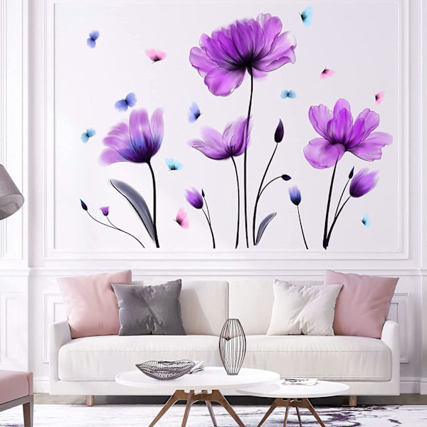 Väggklistermärken Lila Blommor Väggklistermärken för Sovrum Fjärilar Tulpan Väggdekaler Avtagbara Självhäftande Väggklistermärken  Väggmålningar för Vardagsrum H