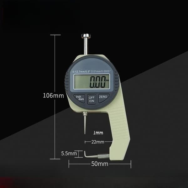 Tuntimitta - LCD-näyttö Perusmitta 0-12,7mm 0,01mm/0,0005\" Litteä mittapää