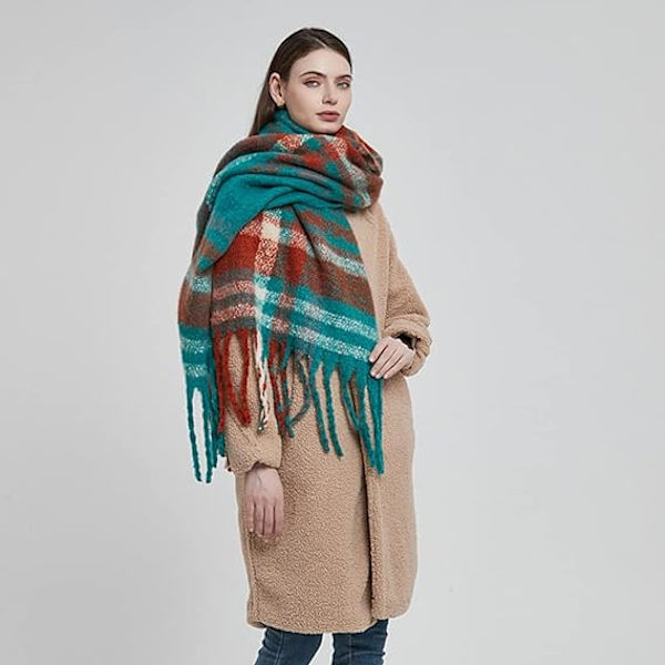 Stor chunky rutete skjerf sjekket fargerike oversized skjerf myk stor kasjmir ull tykk vinter varm teppe kvinner