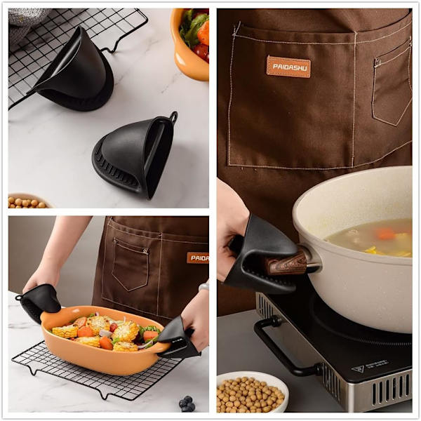 2 stk - Svart - Tykk silikon varmebestandig gryteklut for matlaging, baking, grill og grilling