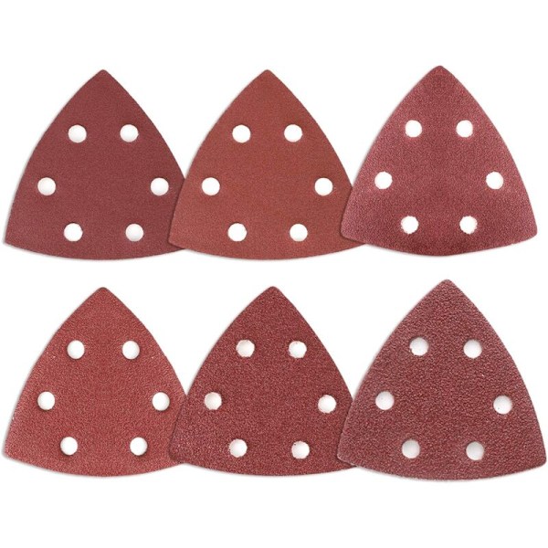 Delta Slibetrekant, 120 Styk Blandet Pakke med 6-Huls Delta Slibetrekant (20 af hver 40/60/80/120/180/240 Korn), 90 x 90 x 90 mm Sandpapir til
