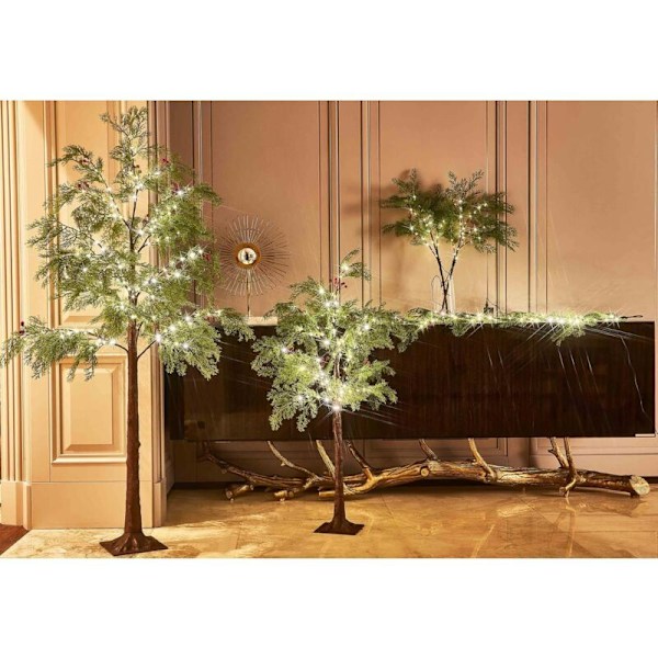 80 LED Rød Furu Lyslenke med Timer, Cypress Garland med 1,8m Lys, Batteridrevet & USB-plugg for Peis, Peishylle, Juledekorasjon