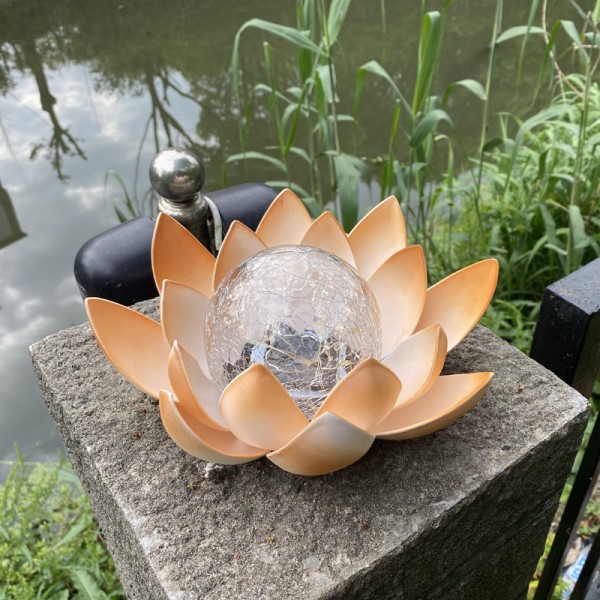 Solcellslampor utomhus trädgårdsdekoration, lila lotus solcellslampor, vattentäta LED-spruckna sfäriska glasblomlampor för trädgård, uteplats, gård, por