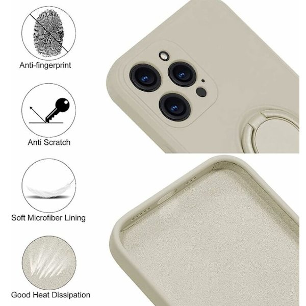 Vit. Passar till Apple 12 Pro Max 6.7'' Skyddande Silikonfodral med Ring 360° Roterande Hållare för Apple - Magnetiskt Stativ för Apple