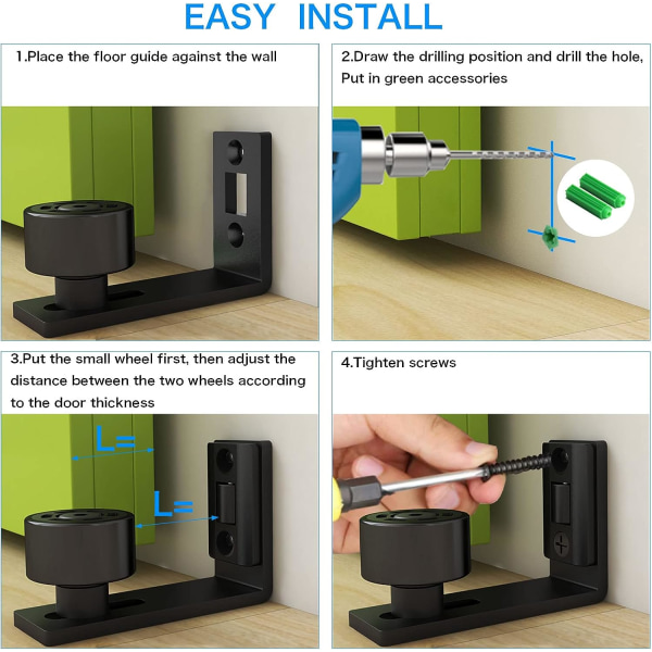 Gulvguide væg/dør bundguide skydedør hardware sort