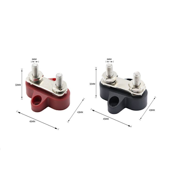 2PCS Heavy Duty Terminal Screw Fixed Wire Connector (M6 Dobbel Rød Stud med Tab 80A)