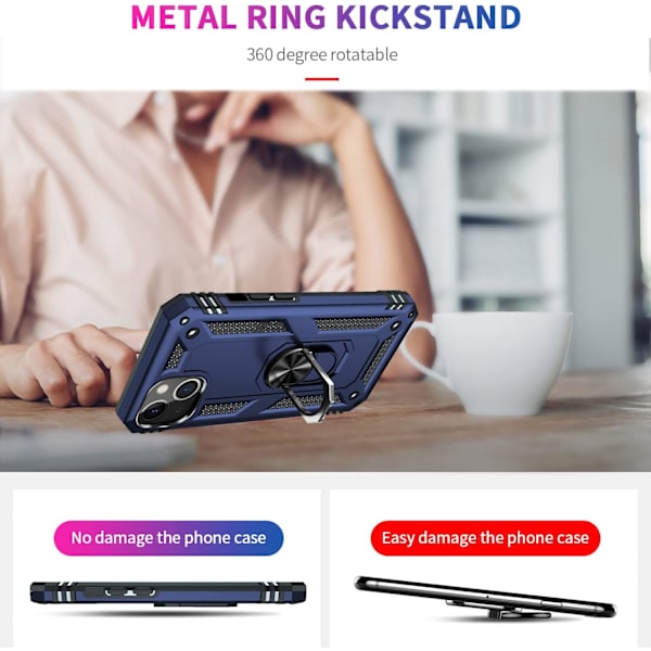 Etui til iPhone 13, støtsikkert deksel med roterende ringstativ for Apple iPhone 13 Navy Blue
