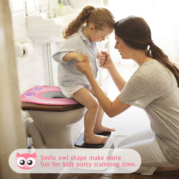 Bærbart toiletsæde til rejsende småbørn (pink ugle) - Sammenklappeligt skridsikkert toiletlåg til piger, babyer og børn
