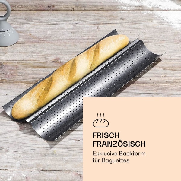 Svart - Baguettform, Baguettform i karbonstål, Baguettform for stekeovn, Oppvaskmaskinsikker perforert baguettform, Perforert baguettformsett,