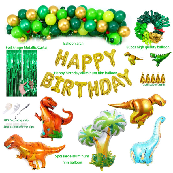 Dinosaur Birthday Party Decorations and Balloon Arch Garland Kit (Gold, Green), Dinosaur Balloons, Happy Birthday Balloons, Dinosaur Theme Kids Part