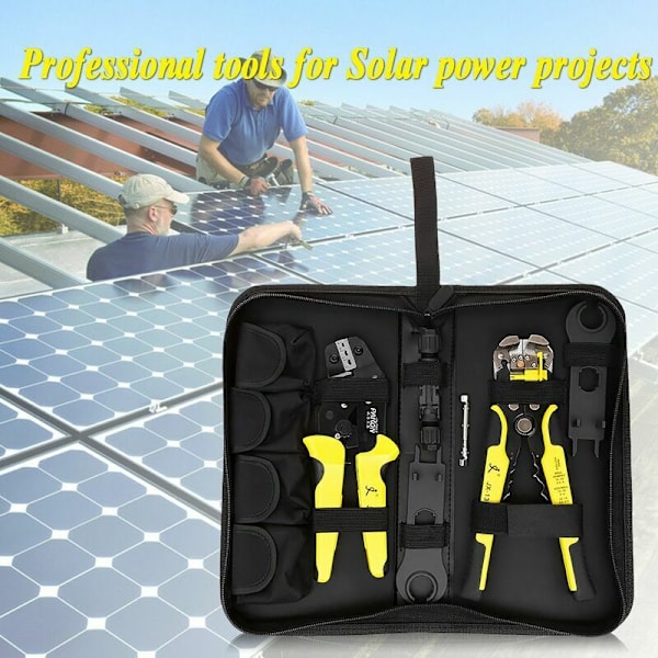 Professionelle solpanel-krimpværktøjer 2,5-6mm² 14-10 AWG soltrådskonnektorsæt med afisoleringstang kompatibel med MC4
